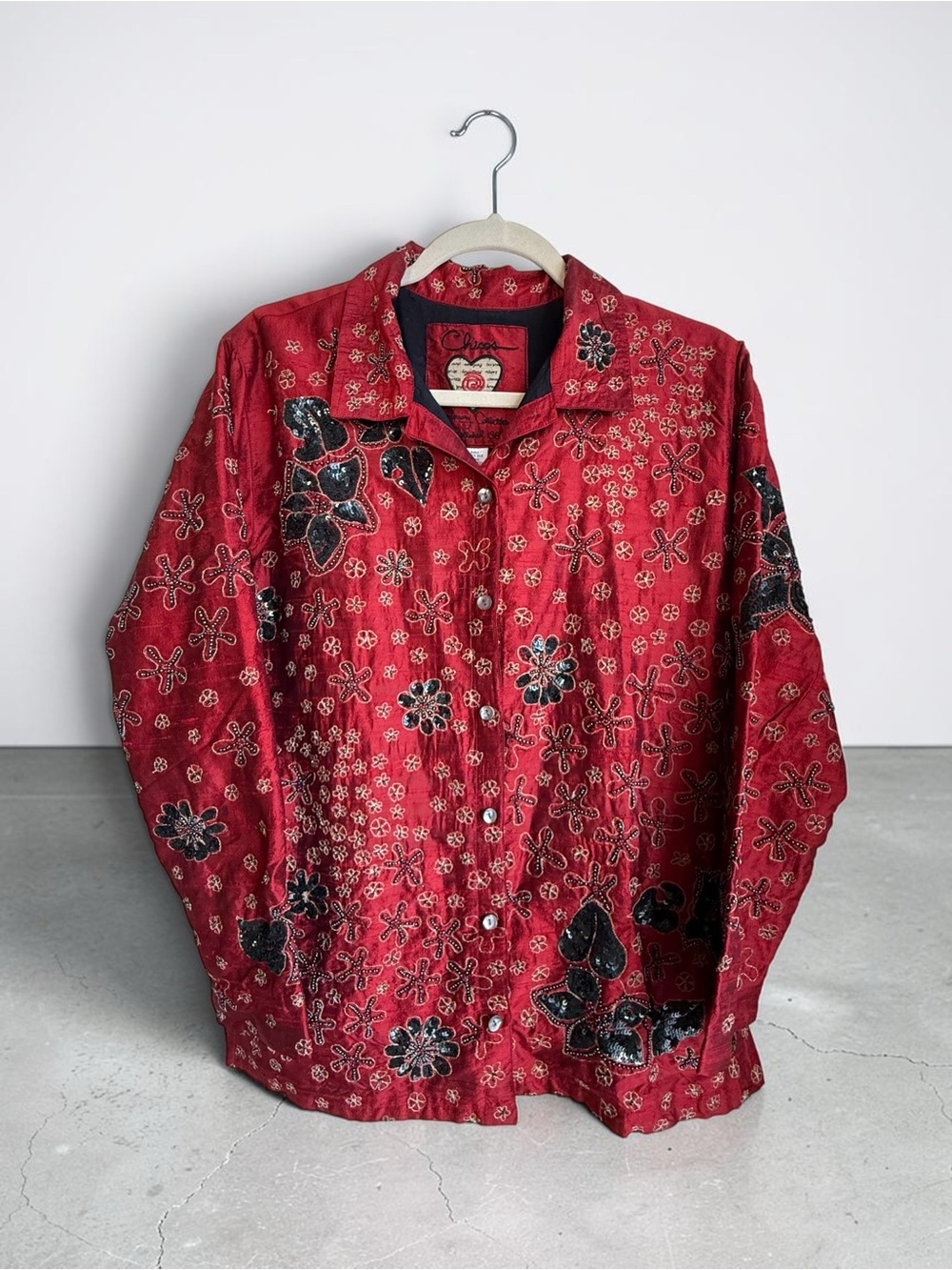 Chico's Y2K Vintage Anniversary Collection Silk Beaded Sequin Jacket Top | M - Picture 2 of 10
